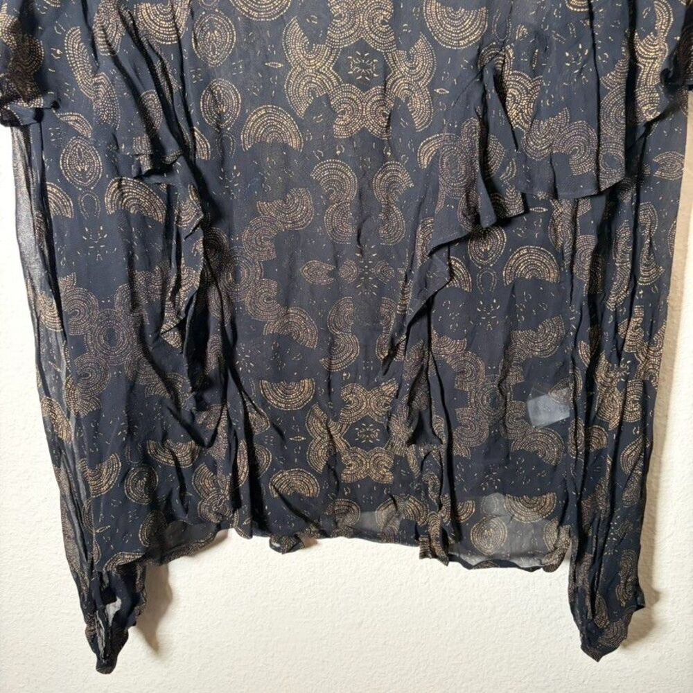 Lucky Brand Blouse Women's Medium Black Sheer Ruffle Long Sleeve Top Shirt NWT - Picture 4 of 10